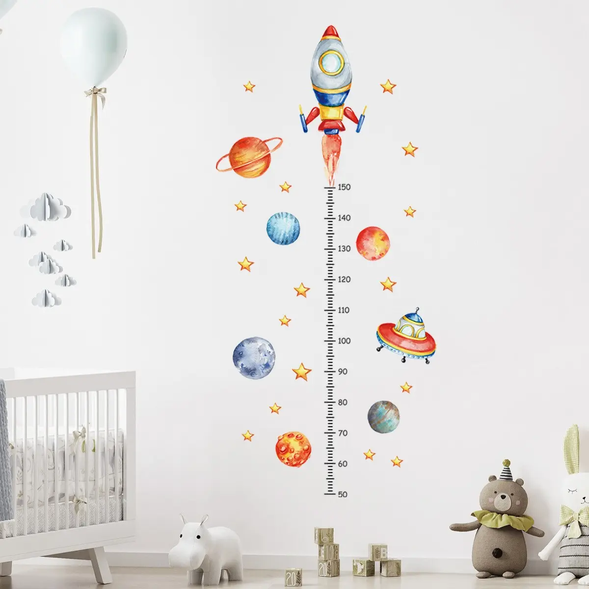 Space Themed Height Chart Wall Decals - Astronaut & Planets Growth Chart Stickers, Self-Adhesive Decorative Wall Sticker for Kids' Bedroom & Nursery, Perfect for Tracking Children's Height Growth Wall Stickers Decorations