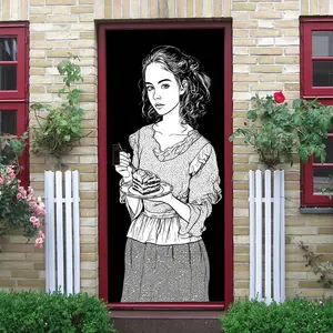 2pcs Vintage Hand Drawn Cake Girl Wall Stickers Removable Self Adhesive Wallpaper Decals for Bedroom Living Room Kids Room DormitoryHome Decor Art Decorations Cartoon Character Wall Decor Collage Self-