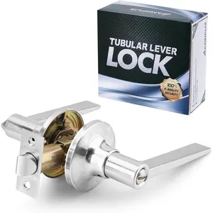 Keyless Door Handle Lock Without Key,Reversible Door Lever with  Released for Right & Left Side, for Interior for Bathrooms and Bedrooms (Classic,, Brushed Nickel)
