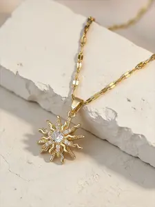 Vintage Copper Inlaid Zircon Sun Totem Pendant Necklace, Dainty Necklace, Elegant Women's Daily Commute Party Jewelry, Perfect Gift for Her, Fashion Chic Accessories, Chain Necklaces