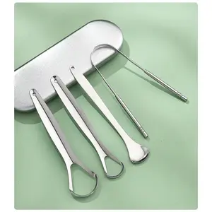 4PCS Adult Portable Stainless Steel Tongue Scraper Set - Oral Cleaning Tool for Home Use Daily Durable Storage Cleansing Mouth Hygiene Kit Mini