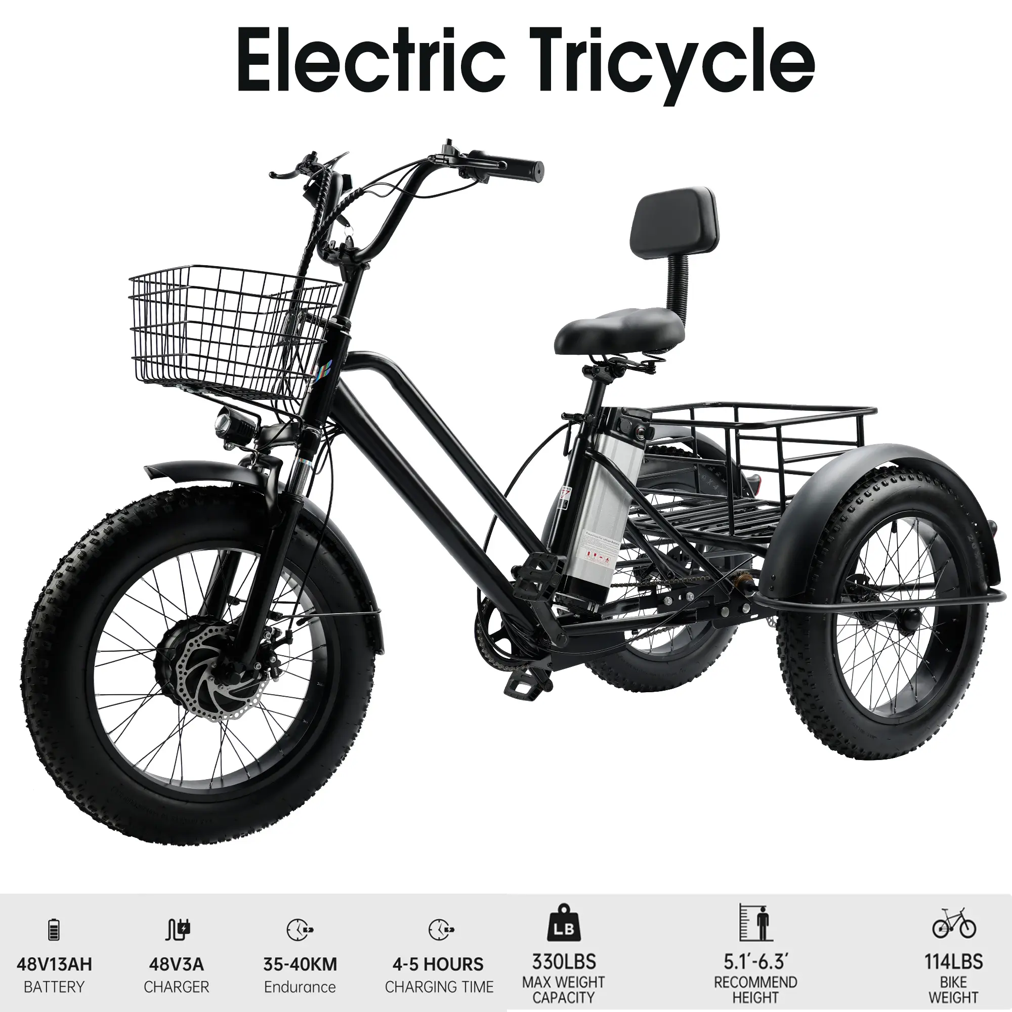 500W Electric Tricycle E-Bike for Adults  Comfortable Ride & Big Basket  25 Miles Range, 330lbs Max Weight Capacity - TikTok Shop