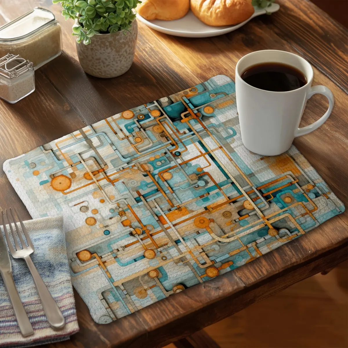 212 MAIN Stylish White Braided Polyester Rectangle Placemat (14x18 in.) - Casual & Formal Dining Tableware, Includes Coasters for Home Decor (MWW CBPM14182QVNZH)