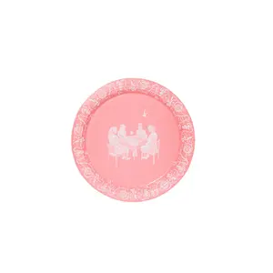 Mini Emily Hall's OK Let's Mahj Rosy Pink Jasperware Dessert Paper Plate - 50 pack
