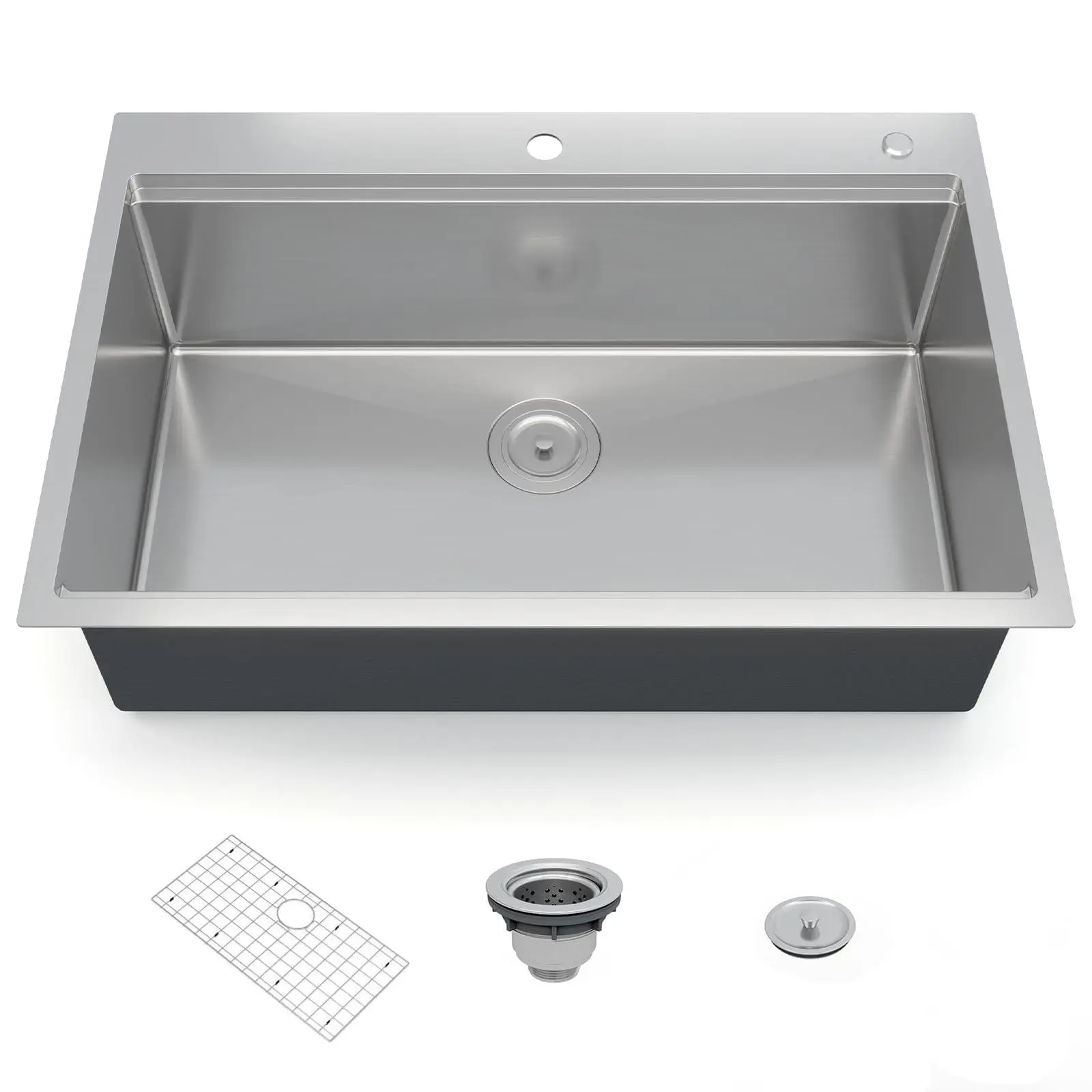GARVEE 36x22 Inch Drop-in Kitchen Sink, Single Bowl with Drainboard, 16 Gauge 304 Stainless Steel, 10" Deep, includes Bottom Grid & Drain Assembly