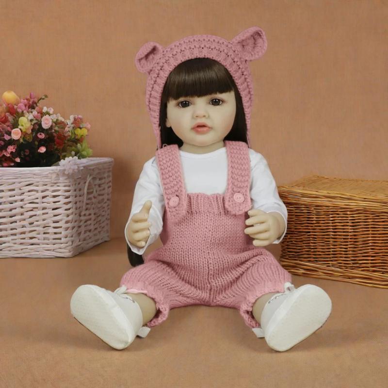 22" Realistic Princess Doll with Long Brown Hair & Pink Bodysuit - Silicone Baby Doll with Teddy Bear Stuffed Animal & Accessories - Sitting & Standing - Perfect Christmas Gift or Birthday Present for Collectors