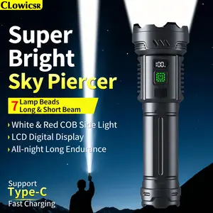 Rechargeable LED Flashlight, Multi-Function Handheld Torch, 7 Leds, Abs Material, 5 Lighting Modes, Battery Level Display, Camping, Hiking, Home Use