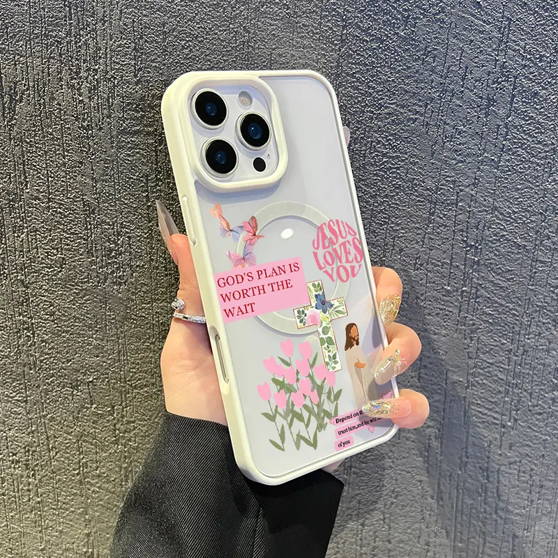 Premium Magnetic Case for iPhone11/12/13/14/15/16/promax Jesus, pink religious collage | MagSafe Ready, Anti-Fall, and Ultra-Thin Design | Perfect for Everyday Usespringtok aesthetic pattern design magsafe magneticluxury case fashion floral
