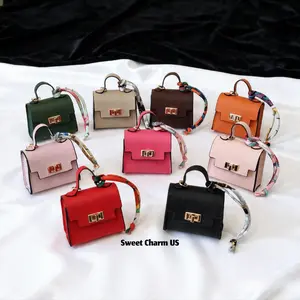 Women's Cute KellyMini Square Bag Pendant Keychain - High-Quality PU Leather, Colorful Strap, Waterproof Compact Portable Travel Cosmetic Bag, Small Storage Accessory for Keys Coins