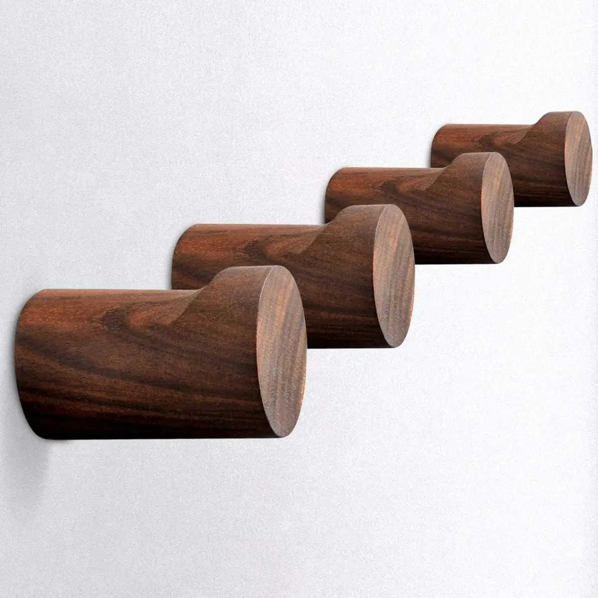 4-Pack Natural Walnut Wood Wall Hooks Set - Minimalist Wall-Mounted Wooden Peg Knobs, Easy Installation, Small Modern Room Decor for Hanging Coat, Towel, Bag