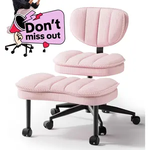 【Dealsforyou】Oversized Ergonomic Cross Legged Swivel Chair,  Adjustable Height and PU Leather Meditation Chair , Corduroy Materials,Back Support, Kneeling chair, Home and Office