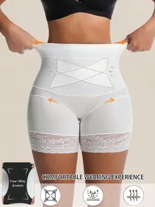 Women's Seamless High-Waisted Shapewear Compression Panties, Sexy Lace Tummy Control Butt Lifter Triangle Pants, Peach Butt Design Slimming Waistband Comfortable Fit, High Stretch Shaper