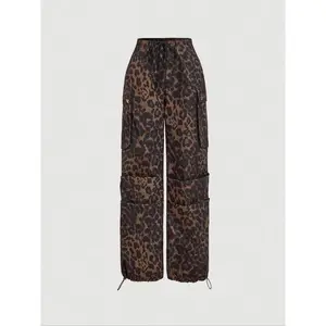 Women's Leopard Print Cargo Pants, Loose Fit Straight Leg, Casual Sporty Style for All Seasons, Perfect for Daily Wear & Festive Can be used with raincoat