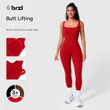 BRXL Women's Square Neck Ribbed Sleeveless Seamless Built-in Bra Solid Color Jumpsuit - Slimming Fit, Multi-Size Stretchable Activewear Sportswear Jumpsuits with Tummy Control for Fitness Yoga, Workout Wear