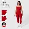 BRXL Women's Square Neck Ribbed Sleeveless Seamless Built-in Bra Solid Color Jumpsuit - Slimming Fit, Multi-Size Stretchable Activewear Sportswear Jumpsuits with Tummy Control for Fitness Yoga, Workout Wear