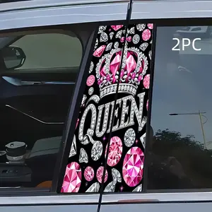 Queen Crown B Pillar Sticker Set, Synthetic Gem Style Car Decor, Durable Vinyl Material, Suitable for Cars Trucks Suvs