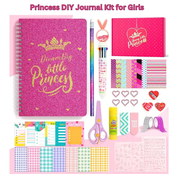 Princess DIY Journal Scrapbooking Set for 8-12 Years Girls - 50 PCS Journaling Supplies with Storage Case, Craft Paper Sketchbooks, Notebooks, Creativity-Encouraging Art Kit, Easter & Birthday Presents