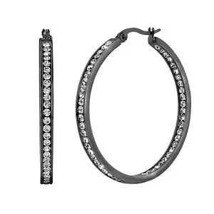 Stately Steel Round Inside-Outside Pavé Hoop Earrings - 1-1/2"