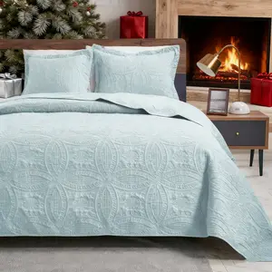 3pc Quilt Bedspread Sets, Ultra Soft Microfiber Quilts Lightweight Reversible Bedspread, Modern Style Coin Pattern Coverlet For All Season Use, 1 Bedspread & 2 Pillowcases Bedding Set Quilted Bedroom, Guest Room, Dormitory, Bedroom Decor, Christmas Gift.