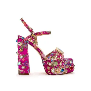 Studded Pink Platform Open Toe Heel walk in high heel