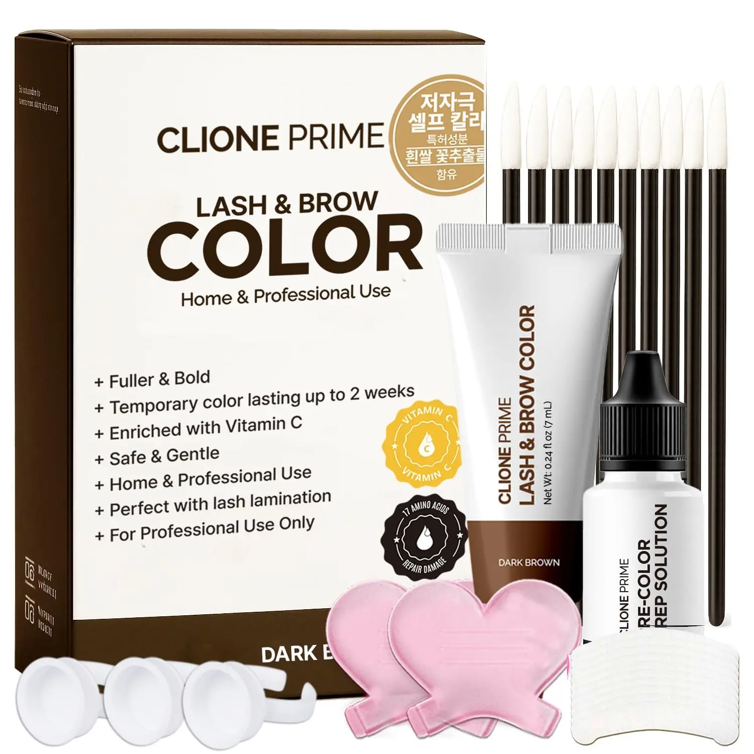 Korean Lash & Brow Color Kit – Temporary Eyelash & Eyebrow Color, Dark Brown, Naturally Fades Within 1-2 Weeks, Gentle Vitamin C Formula