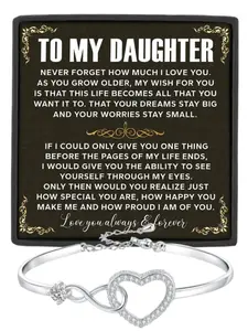 To My Daughter Infinity Heart CZ Bangle Bracelet Daughter Birthday Gift, Graduation Gift, Christmas Gift Blessing Bracelet