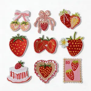 9PCS Cute Strawberry Patch 🍓 Self-Adhesive Stickers – Colorful Fruit Embroidery Design for Personalizing Clothes, Bags & Accessories