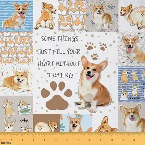 Cartoon Dachshund Fabric by The Yard,Cute Corgi Dog Upholstery Fabric for Chairs Sofa Couch,Kawaii Puppy Dog Brown Outdoor Fabric,Waterproof,1 Yard,