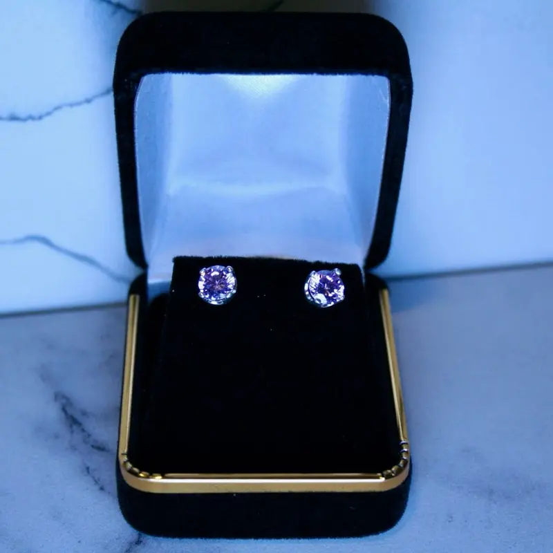 Lavender CZ Stud Earrings 6mm Round Argentium Silver Handmade