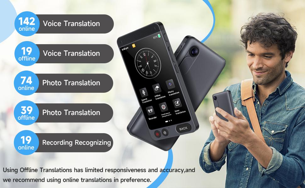Offline Language AI Translator Device, 142 Languages Two Way Real-Time Voice Translation,D21 ChatGPT Instant Translator, Recording&Photo AI Translation for Business Learning Travel