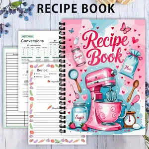 Spiral Recipe Book Organizer, Heart Design Kitchen Spiral Bound Planner, No Date Cooking Notebook, Perfect Gift for Home Chefs & Bakers