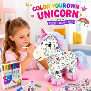 DIY Unicorn Painting Plush Art Kit - Repeatable Color & Wash Stuffed Toy | Fine Motor Skills Educational Activity, Screen-Free Family Time Toy Set for Toddlers