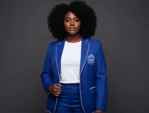 Zeta Phi Beta Rowing Business Blazer Womenswear - Iconic Embroidery, Contrasting Piping, Fabric-Infused Buttons, Luxurious Polyester Lining