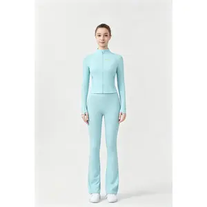 ROROlemon 2-Piece Workout Set, Zip Up Cropped Jacket   High Waist Flare Leggings Activewear