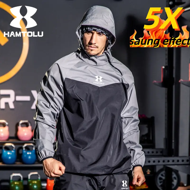 HAMTOLU men's sauna suits, sportswear, warm-up suits, oversized sweat-inducing suits, boxing sport jackets and trousers, fitness training clothing, outdoor casual wear - suitable for outdoor sports and gyms