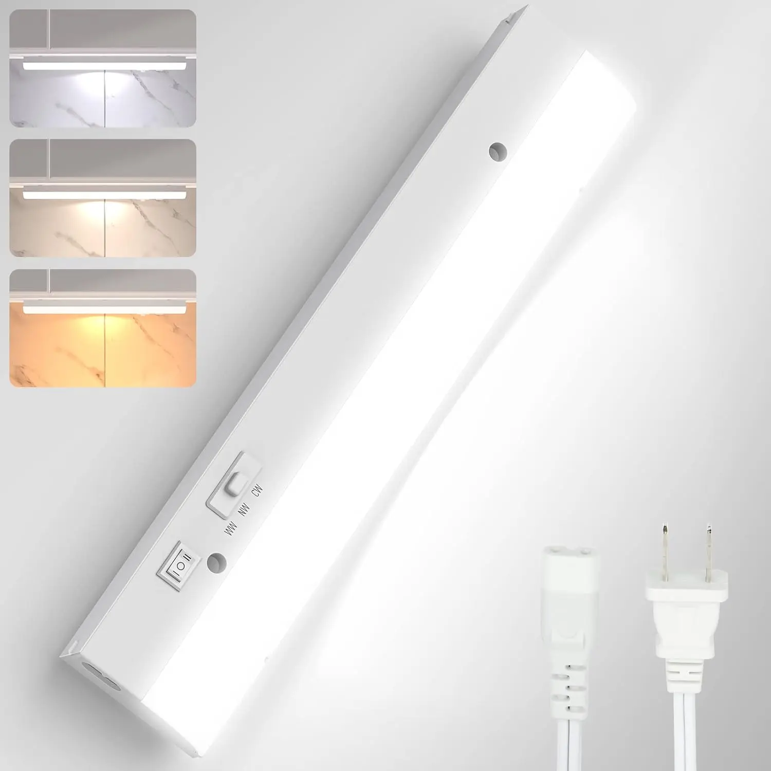 led Under Cabinet Task Lighting for Kitchen Plug-in Closet Light dimmable Under Cabinet Light 3 Color 3000K/4000K/5000K for Kitchen Garage Counter/Sink Area 12 inch