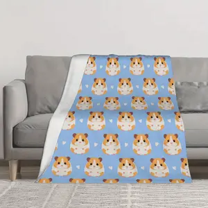 Sofa and Bed Blanket, Elegant Cartoon Cute Hamster Super Soft Comfortable Plush Blanket, 280GSM Lightweight Fluffy Comfortable Warm Flannel Blanket and All-Season Blanket