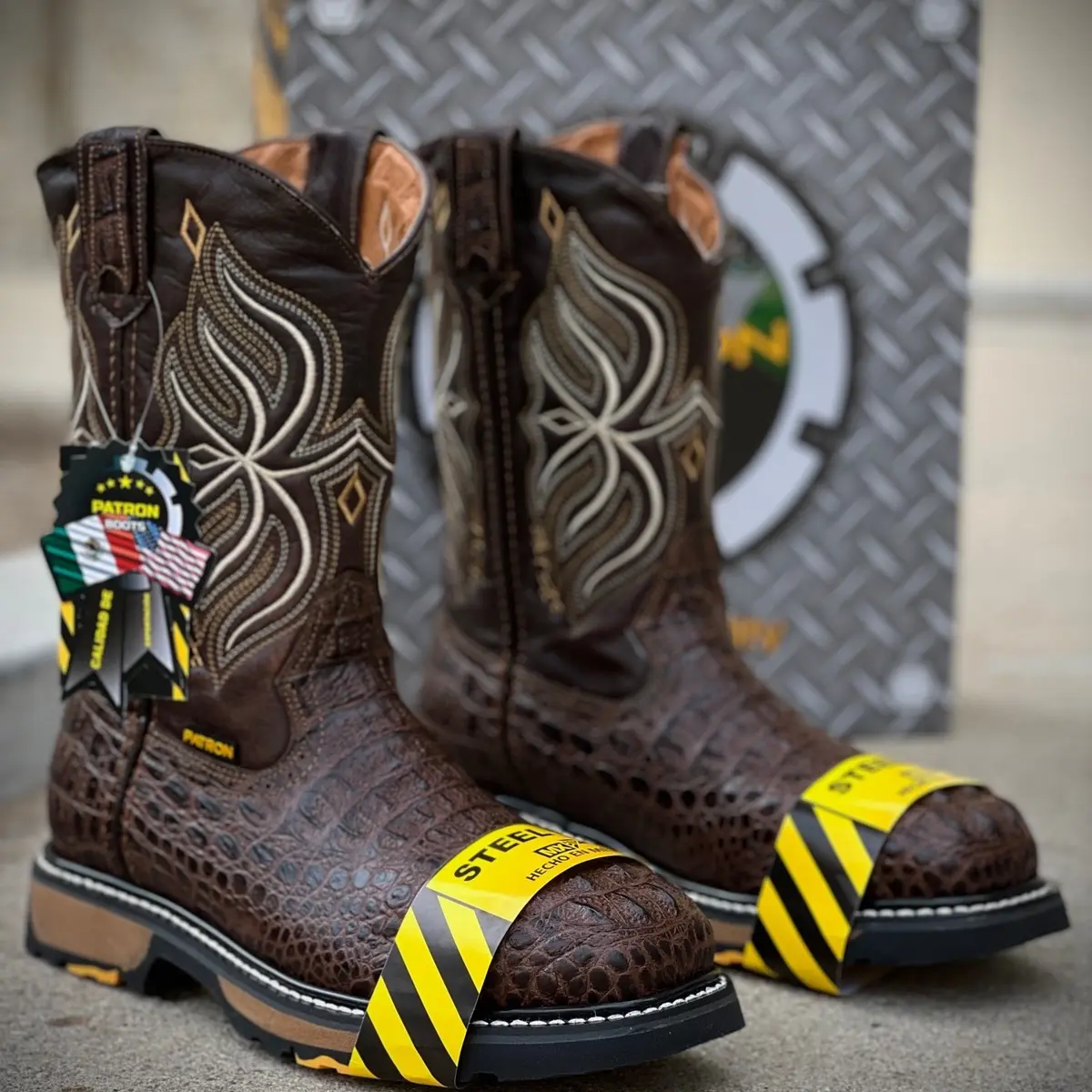 830 Nuca Moka Steel Toe Western Style Boots Full Grain Leather Removable Insert