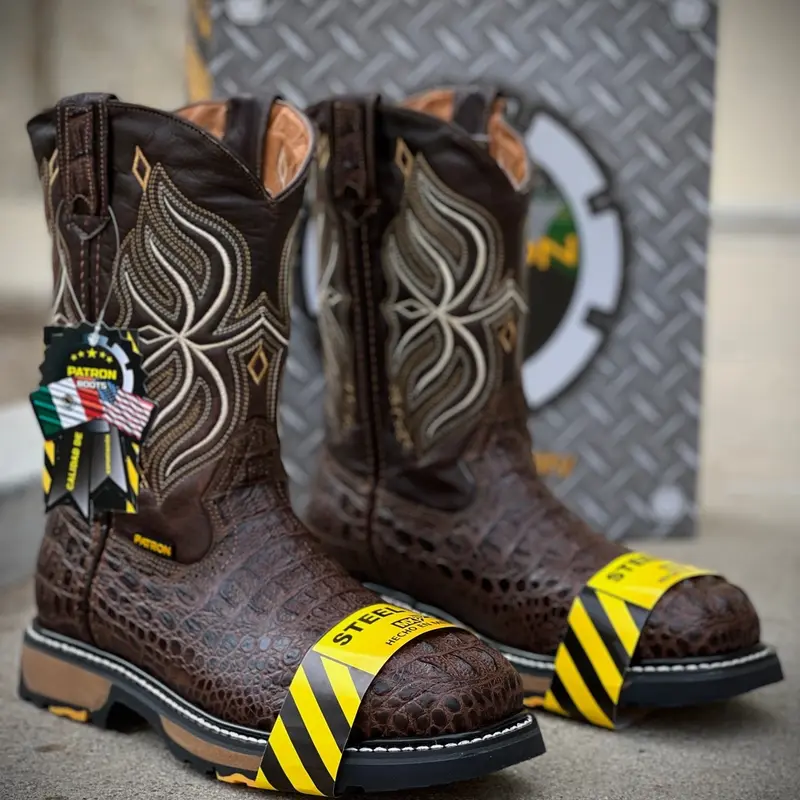 830 Nuca Moka Steel Toe Western Style Boots Full Grain Leather Removable Insert