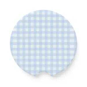 Blue Gingham Soapstone Car Coaster, Cute Checkered Cup Holder Coaster, Absorbent Stone Car Coaster, Cottagecore Car Accessories, Aesthetic Car Decor