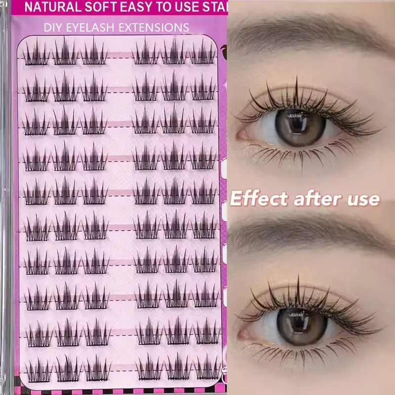 Camellia free adhesive fake eyelashes, single cluster DIY, no removal, natural and clear, daily large capacity, 60 clusters, simulated eyelashes for beginners, length 10mm-13mm, Eyelash Extension