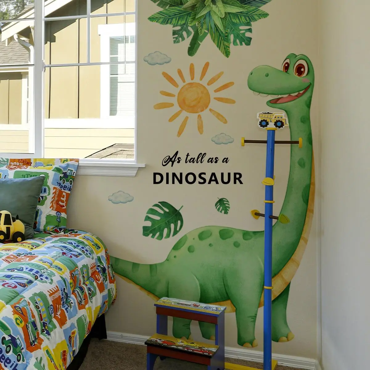 Cartoon Dinosaur & Sun & Plant Pattern Wall Sticker, 1 Set Creative Wall Decal, Dinosaur Wall Decals, Wall Art Decorative Sticker for Home Bedroom Living Room Stickers Decor Household Decoration Supplies