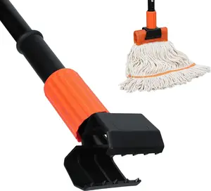 (1PK) Commercial Heavy Duty Mop Handle with Jaw Clamp, Industrial Steel Mop Stick, 58" Long Handle Wet Mop Gripper, Safety Orange