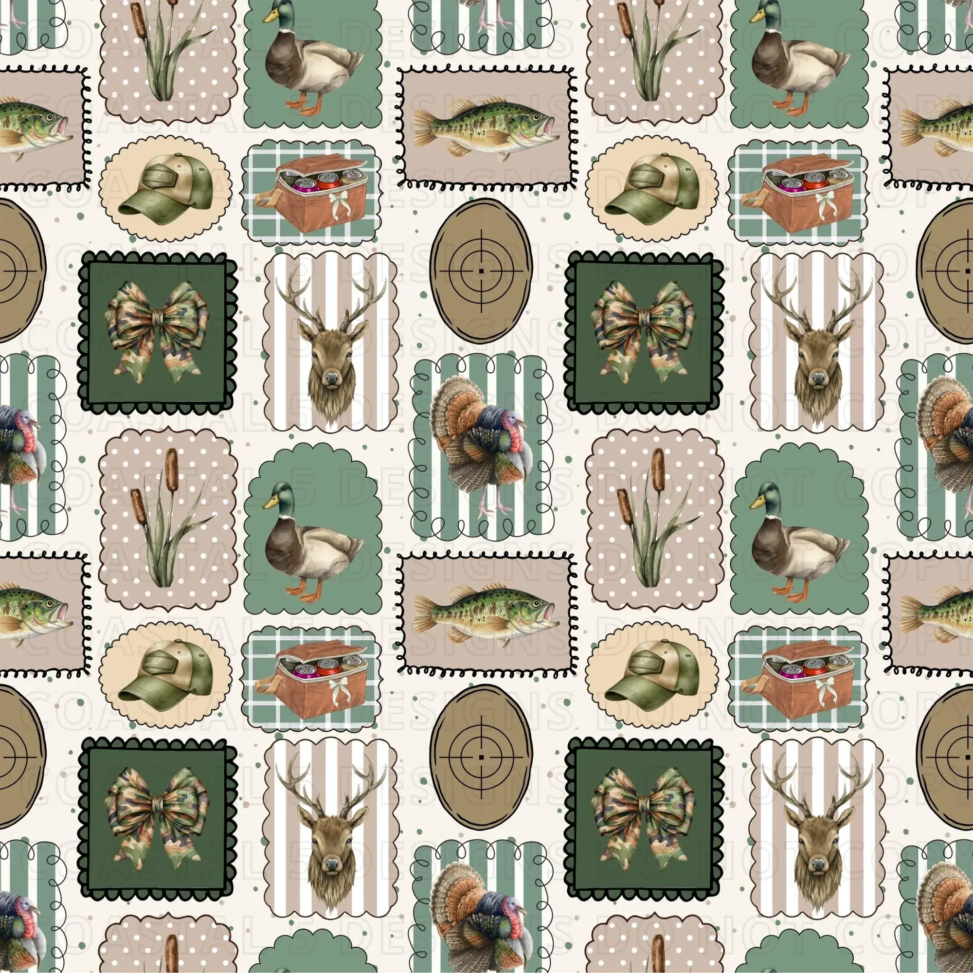 Girly Hunting Seamless Pattern, Girls Hunt Too, Doodle Frames Seamless, notebook wrapping paper, book wrapping paper, gift wrapping paper