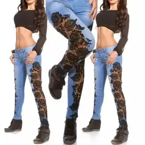 New Style European and American Sexy Lace Hollow Out Trim Jeans for Women