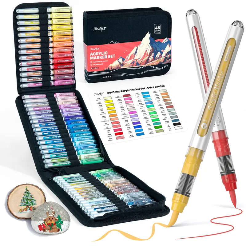 JusArt Opaque Acrylic Markers Set (108/72/48/36 Colors, Painting Bag Gift Pack), Waterproof Brush Tip Art Sets, Premium DIY Painting Supplies for Multiple Surfaces, School Supplies back to school haul supplies