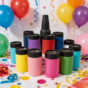 1 Pc vacuum insulated mug, slim can cooler, fits 12oz slim cans, beer soda cocktails, stainless steel leak proof, sweat free, icy cold 24 hours, reusable, car cup holder friendly, perfect gift for men women, Tumbler, Beverage Accessories