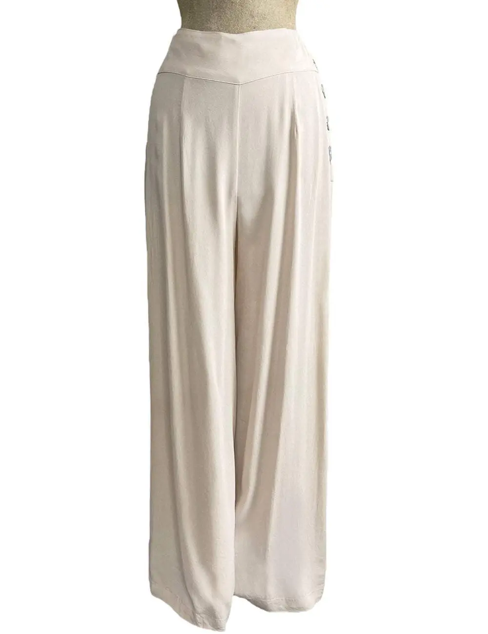 Cream 1940s Style High Waisted Palazzo Pants