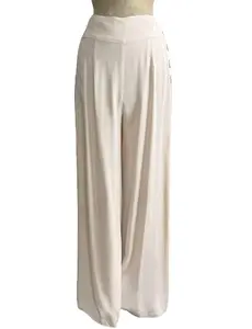 Cream 1940s Style High Waisted Palazzo Pants