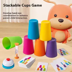 55 Cards, 12 Cups, 1 Bell Game Set, Puzzle Competition, Stacking Cups, Tabletop Game, Stacking Tower Game, Christmas Gift, Interactive Toy